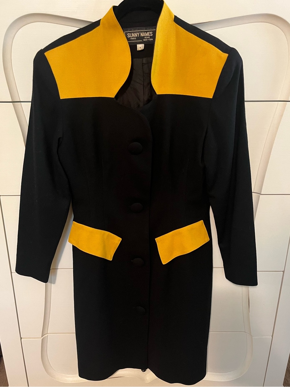 Retro Black & Yellow Dress 100% wool